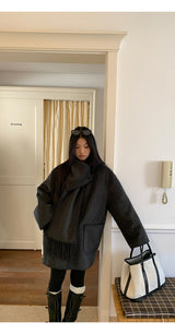 Charcoal quilted round muffler jacket
