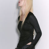  Ribbon Detail Slim Top Black
