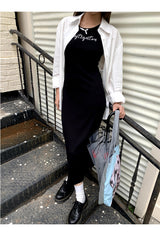 Black mini sleeveless long dress