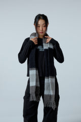 EEERRR Stripe brushed wool knit muffler (Black)