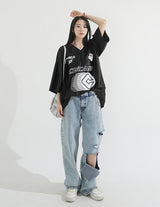 Glitter Metal Sporty V-Neck T-shirt
