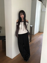 エンシュー起毛カラーフードオフショルダーTシャツ