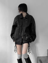 (unisex) Panel Deep Two-Way Leather Jacket