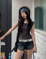 Vintage low rise wrinkle denim shorts