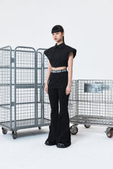 Basic Fine Bootcut Banded Waist Pants (BLACK)
