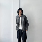 Panelled Stand-Collar Leather Jacket