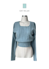 Unbutton slit square neck twist long sleeve knit (7 colors)