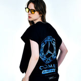 [UNISEX] WORLD PEACE オーバーサイズローエッジスリーブレスTシャツ（ブラック）