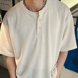 ASCLO ヘンリーネックオーバー半袖ニットTシャツ (2color)