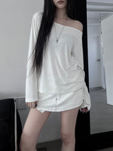 pin off-shoulder long sleeve T (2color)