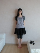 ハートグリッターTシャツ -グレー