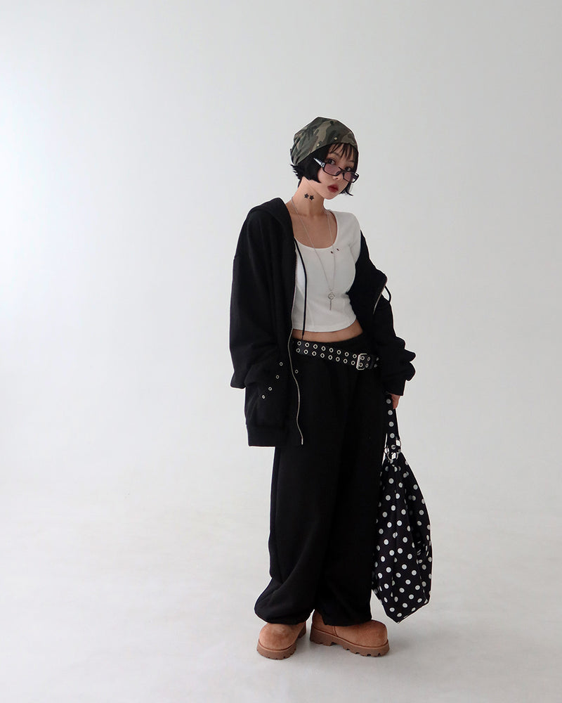 Punching eyelet string wide pants
