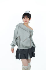 offshoulder ribbon hoodie(gray)