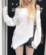 DAMAGE OFF SHOULDER KNIT WHITE
