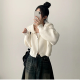 Leppon Thick Two-Way Cropped Knitwear Hooded Zip-Up