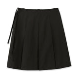 ブラウン ミディストリングベルトプリーツスカート