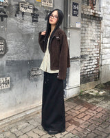 Apit Suede High-Neck Stud Seam Long Sleeve Jacket