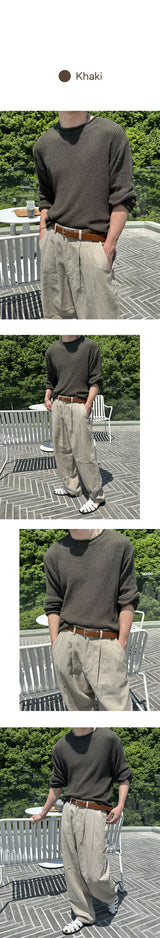 [S/S] ハッチバックルリネンラウンドネック二ット