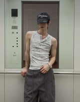 26SS★ [PLAN MADE/MADE] Acid Henley Neck Washing Sleeveless
