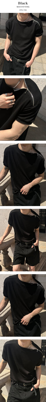 [S/S] サイドジッパーハーフニットTシャツ(3color)