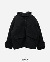 Carbon Wool Hooded Half Coat