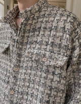 Diruin Tweed Damage Crop Shirt Jacket