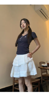 Short Sleeve Button Slim Ribbed Short Sleeve Tee