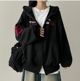 Moco Number Patch Embroidery Overfit Two Way Hooded Zip-Up