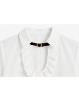 [PRE- FALL] Léa Ruffle Cutout Buckle Long-Sleeve Blouse Ivory