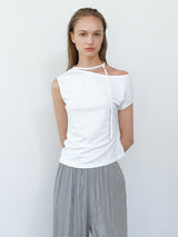 (T-7037)NECK STRING OFF SHOULDER TOP