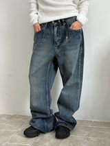 Double pocket washing flare denim pants