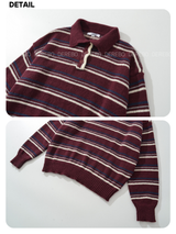 wool knit polo collar stripe knitwear