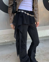 Shirring dark denim boots cut pants