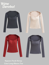 Square Neck Strap Line Long Sleeve Tee