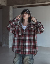Wake check hooded shirt