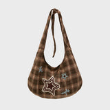 Star Check Applique Shoulder Bag BROWN