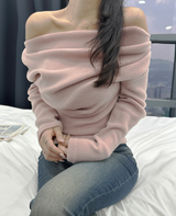 (LOWEST PRICE!/6 COLORS♥/END-OF-YEAR LOOK♥) シアーフリースソフトロングスリーブオフショルダーニット 6 COLORS♥