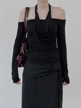 Drape Cowl Neck Halter Off-Shoulder