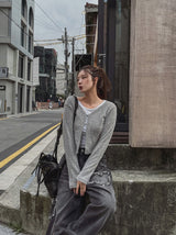 リアモヘアバックルクロップカーディガン