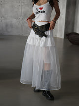 cancan frill see-through see-through long skirt