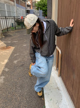 二ヒンウォッシングデニムワイドパンツ