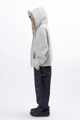 Lenore Raccoon Fur Fleece Hooded Zip-Up