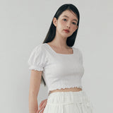 フリルクロップTシャツ - ホワイト