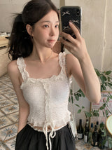 #Romantic Flower Frill Cap Sleeveless Blouse (2color)