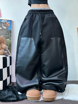 ストリング💙レザーダブルリベットロングパンツ💙🖤2カラー