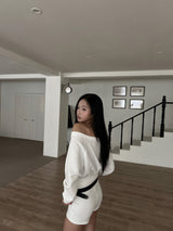 Unbalanced off-shoulder side slit brushed long sleeve sweatshirt (6 colors)