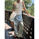 [Unisex] ベルトシンワイドデニムパンツ(2color)