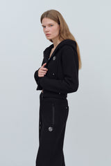 EARTHYUSE HOODIE ZIP-UP TOP - BLACK
