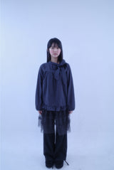 Check ribbon tie blouse (2color)