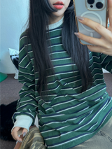 STRIPE OVER BOXY BOYFRIEND ロングスリーブTシャツ ❤💚🩵🧸4COLOR